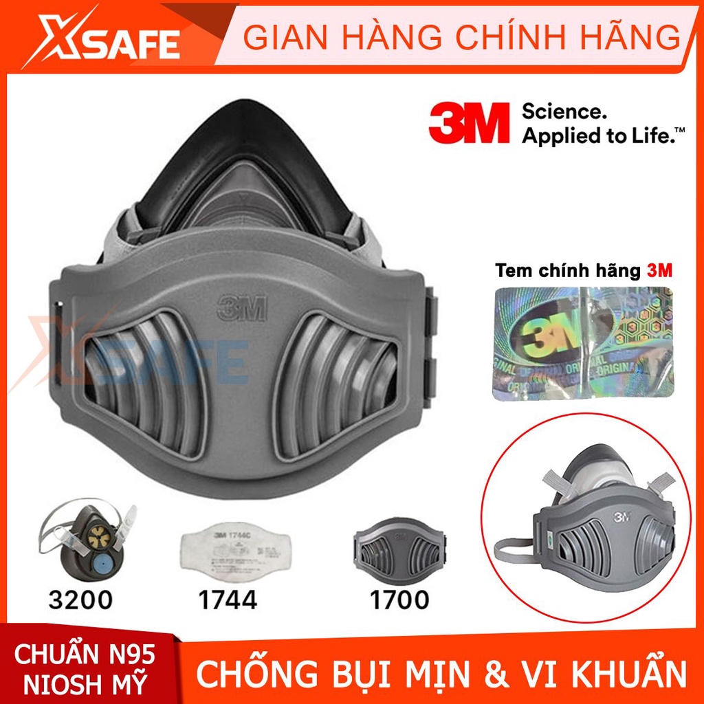 Mặt nạ lọc bụi siêu mịn 3M 3200-1744-1700 - chống bụi mịn và vi khuẩn đạt tiêu chuẩn N95 NIOSH Hoa Kỳ - chính hãng