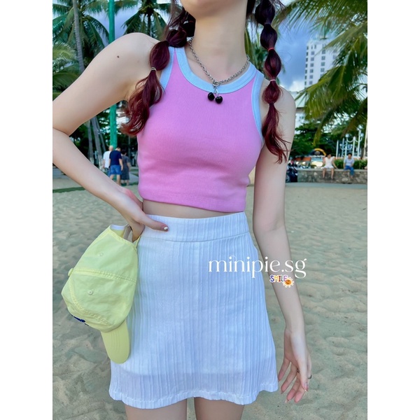 Áo Tank Top / Balo Phối Viền Nhiều Màu Nữ Croptop Kiểu Ôm Cotton Gân Co Dãn Màu Pastel Minipie