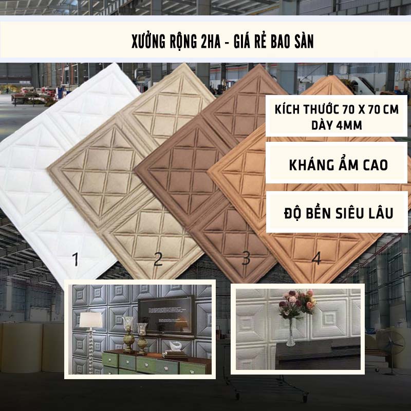 [ĐỘ DÀY 4MM] Xốp Dán Tường Giả Da Quả Trám 3D kt 70x70cm Cách Nhiệt Cách Âm Chống Ẩm-Hàng Xưởng siêu dính giá siêu rẻ.