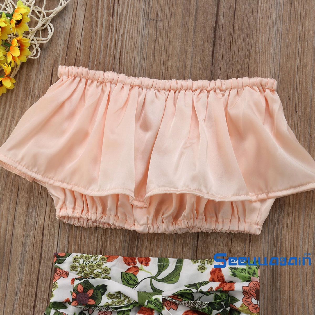 Set Áo Croptop+Quần Dài In Hoa Dễ Thương Cho Bé Gái