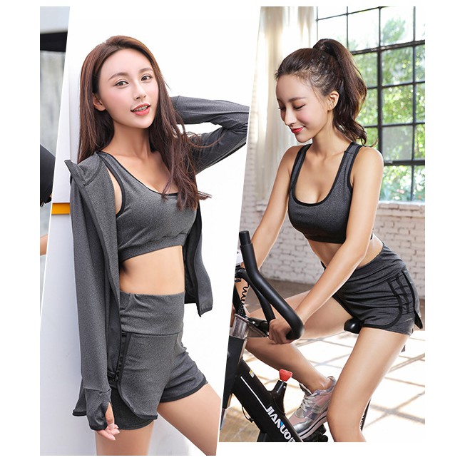 Bộ đồ tập gym 2 món, áo bra có mút đệm và quần sóc 2 lớp