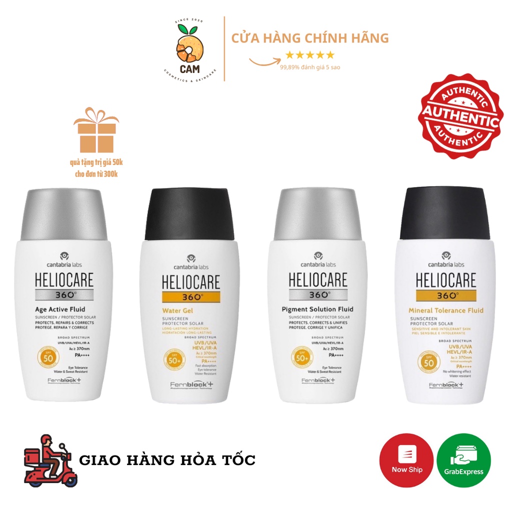 Kem chống nắng quang phổ rộng Heliocare Water Gel/ Mineral/ Pigment/ Age Active Fluid 50ML