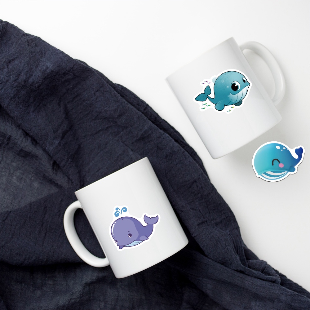 Set 50 Miếng Dán Hình Cá Voi Hoạt Hình Dễ Thương Trang Trí Đa Năng