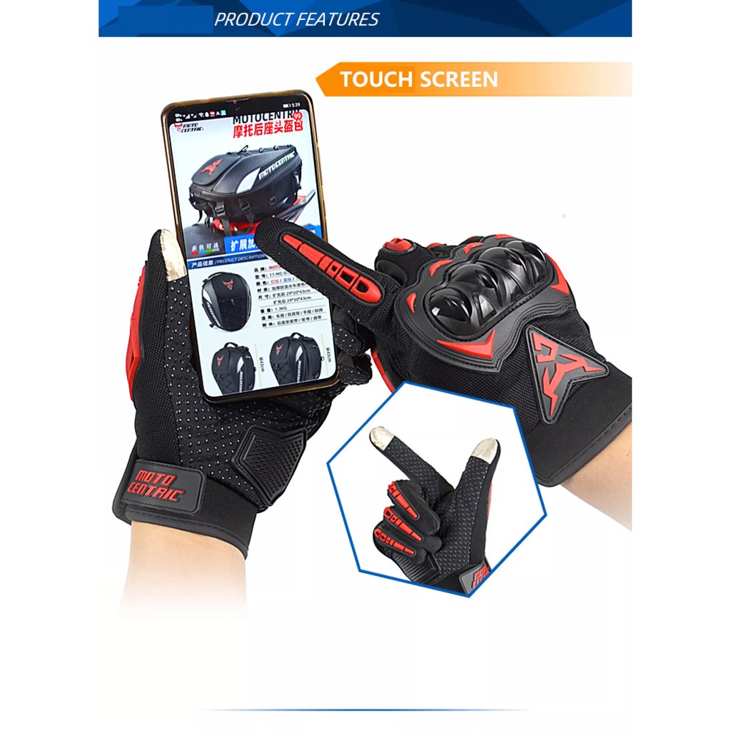 Găng Tay Thể Thao Cảm Ứng  Motocentric - Găng Tay Xe Máy Chống Trượt Thoáng Khí Unisex - Găng Tay Full Ngón Gù