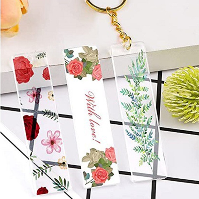 Set 50 Móc Khóa Acrylic Hình Chữ Nhật Rỗng Trong Suốt Dùng Làm Đồ Thủ Công DIY