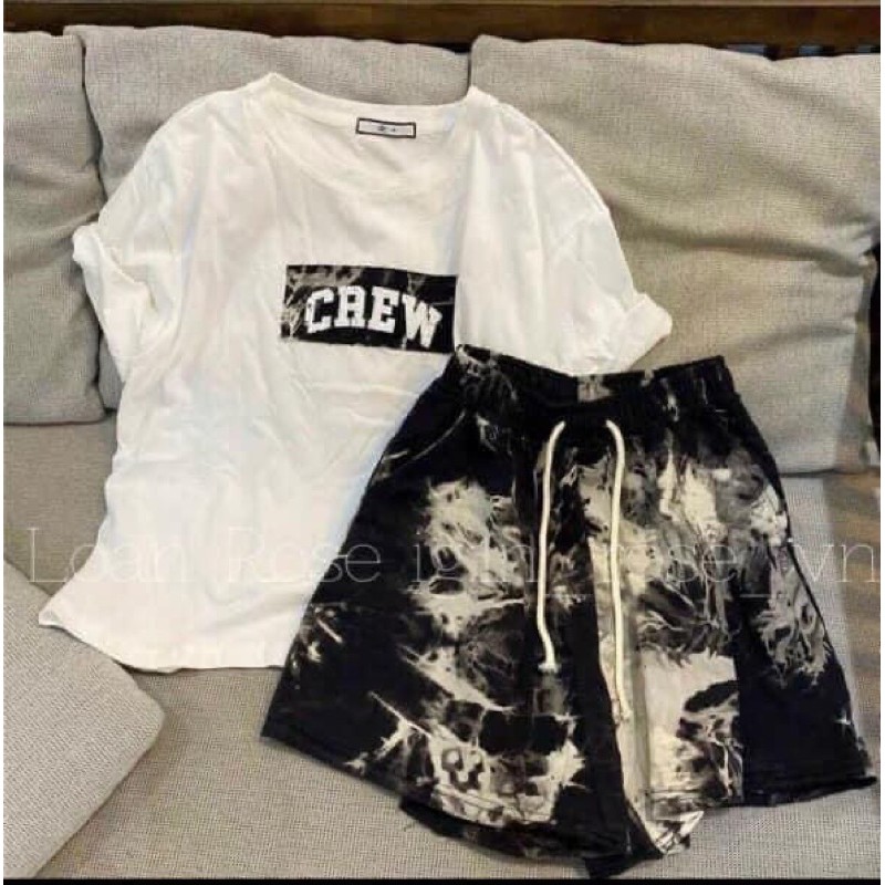 Bộ Áo Quần Cộc Loang CREW Set Áo Phông Quần Đùi 3 Màu