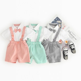 Set áo sơ mi tay ngắn & quần short yếm cho bé trai