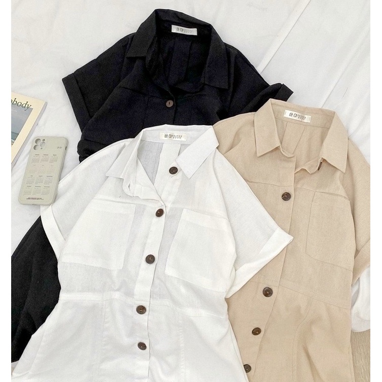 Đầm váy sơ mi 2 túi 3 màu xuongvnxk vnxk