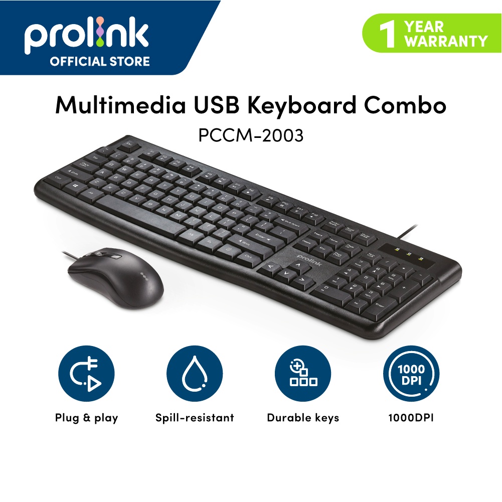 Bộ bàn phím chuột có dây PROLiNK PCCM2003 Fullsize cao cấp, chống thấm nước, độ nhạy cao dành cho máy tính, Laptop
