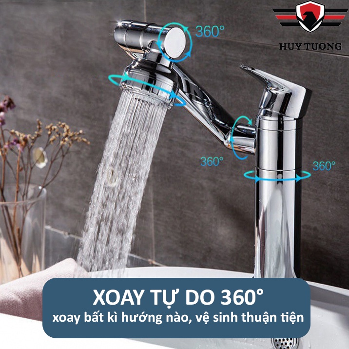 Vòi lavabo nóng lạnh thiết kế xoay 360 độ-vòi nước lavabo cao cấp sang trọng thích hợp với bồn rửa mặt/rửa bát–Huy Tưởng