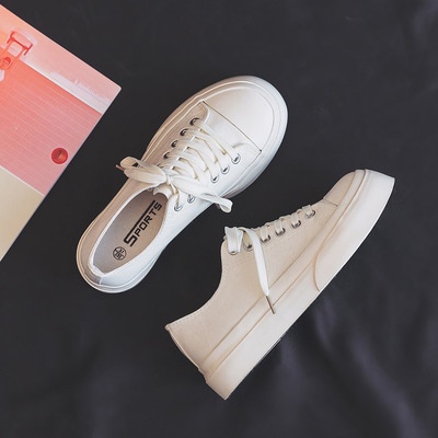 Giày Thể Thao Nữ Ulzzang Vintage, Giày Bata Dáng Basic Vải Canvas Đế Độn 3cm 2 Màu Phong Cách Hàn Quốc - Iclassy_shoes