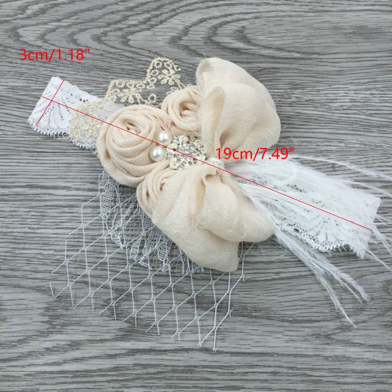 Băng Đô Vải Satin Phối Ren Đính Hoa Và Lông Vũ Dùng Làm Đạo Cụ Chụp Ảnh Cho