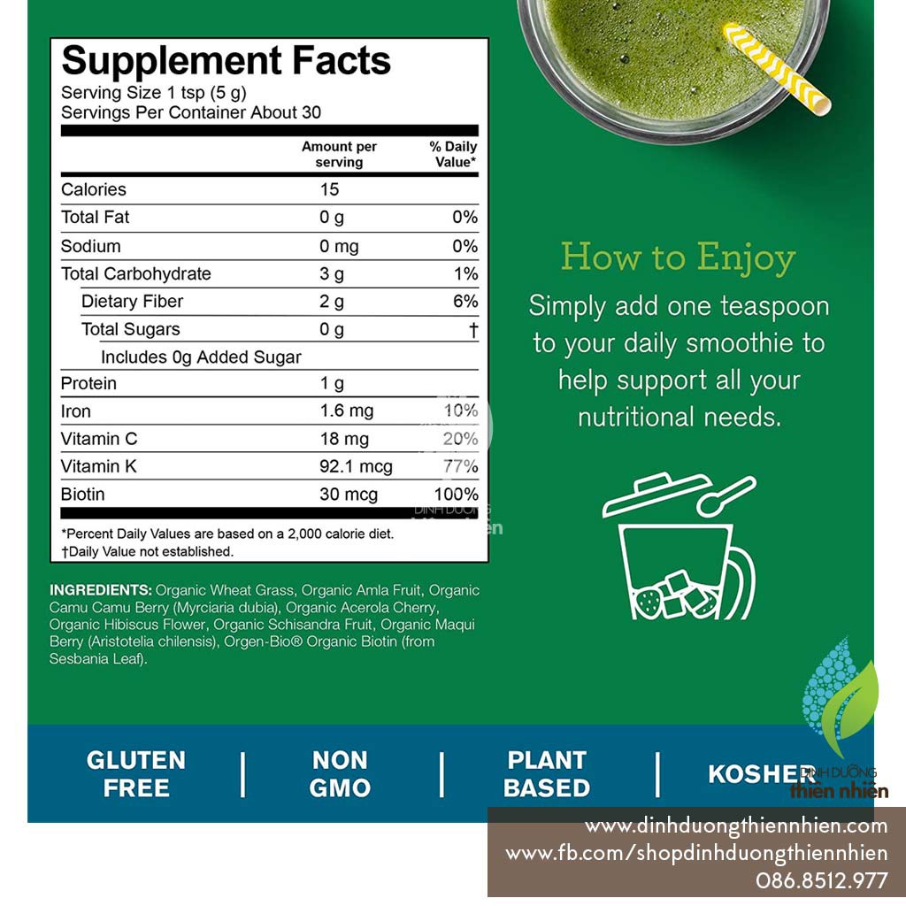 Hỗn Hợp Bột Uống Rau Củ Quả Hữu Cơ, Amazing Grass Vegan Collagen Booster, Giúp Cải Thiện Da Móng Tóc, 150g