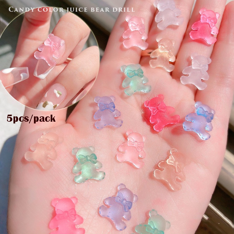 Set 5 charm gấu 3D màu trong suốt, Charm gấu đính móng tay dễ thương, phụ kiện nail salon