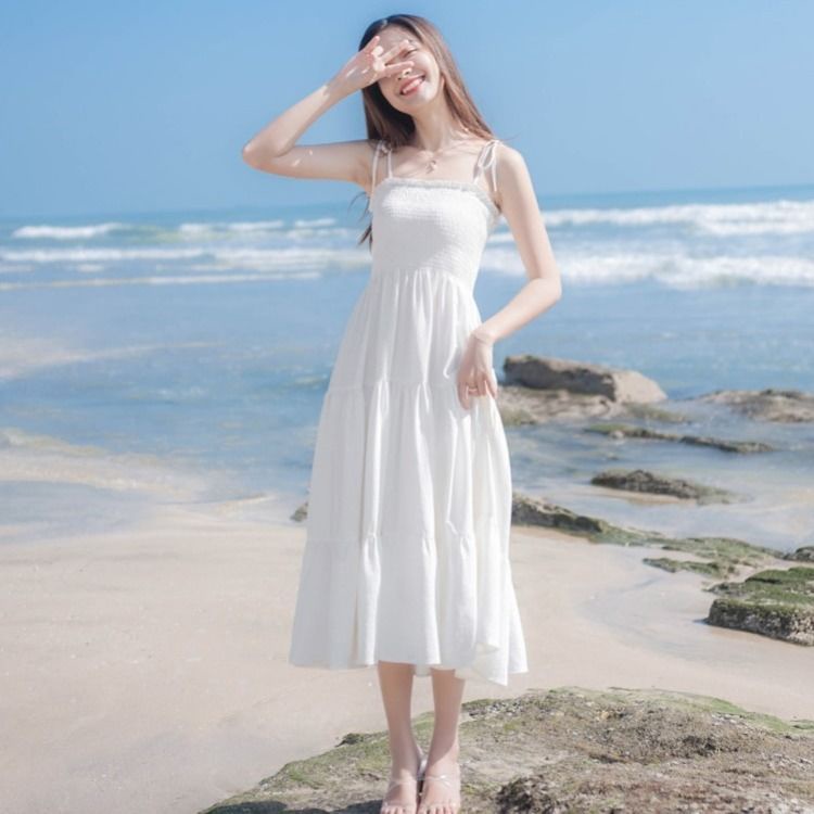 Đầm Dài Hai Dây Màu Đen Thời Trang Mùa Hè Cho Nữ