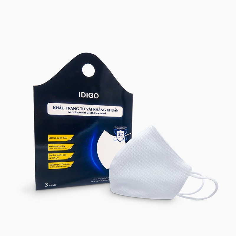 Khẩu trang từ vải kháng giọt bắn, kháng khuẩn 3 lớp IDIGO AA0-0020-00
