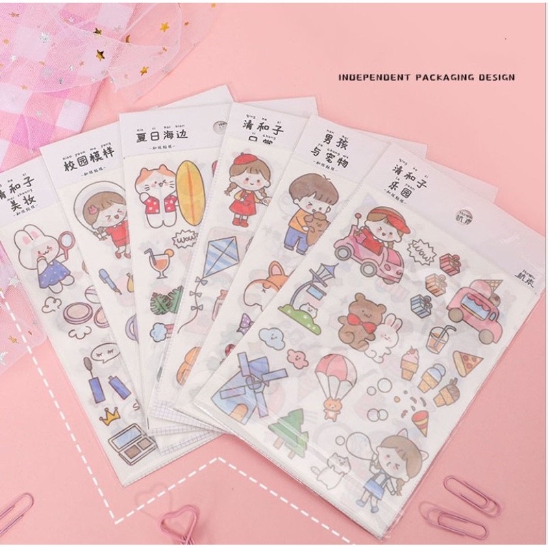 Set 4 Tấm Sticker Hình Dán Dễ Thương Nhiều Chủ Đề Trang Trí Đa Năng