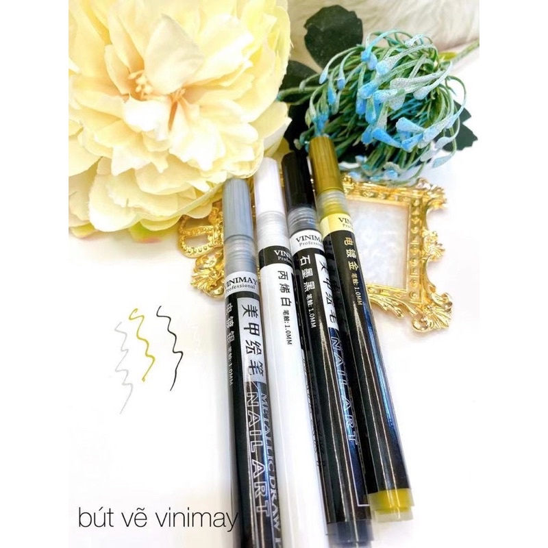 Bút vẽ vinimay vẽ móng tay nail đen trắng vàng bạc