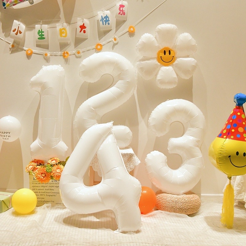 Bóng bay tuổi sinh nhật 0-9 size 32 inch màu trắng trang trí sinh nhật, chụp ảnh siêu xinh