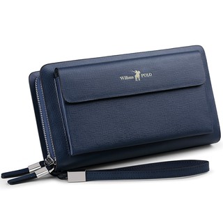 Ví nam cầm tay cao cấp William Polo 312 Clutch 2 khoá da bò vân safiano-Bảo hành 12 tháng
