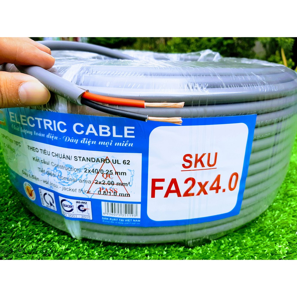 Dây Điện Đôi 2 Lõi 2x4.0 Vỏ Bọc Xám Fadaco Đồng Nguyên Chất .