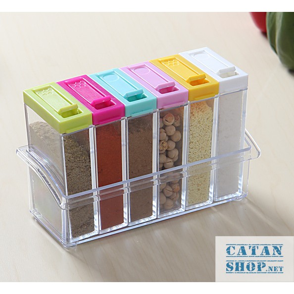 Khay, kệ đựng gia vị 6 ngăn có lỗ nhỏ trên nắp để rắc gia vị, Đồ dùng nhà bếp GD167-KGV-6N tiện dụng và an toàn | BigBuy360 - bigbuy360.vn