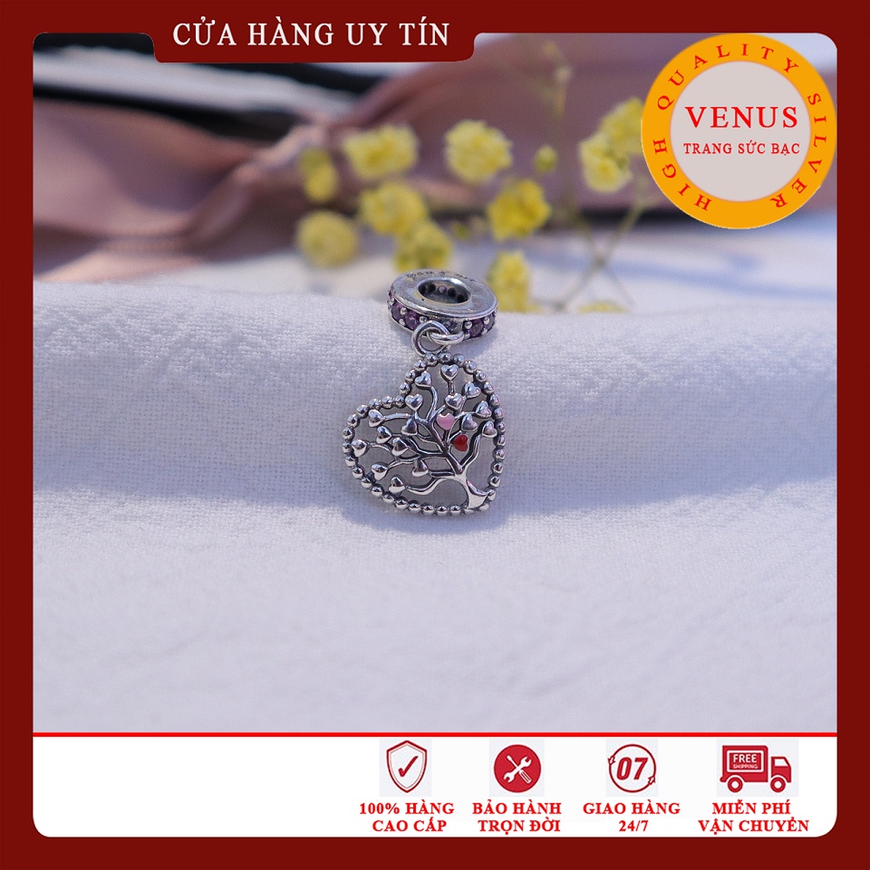 [Charm bạc 925 cao cấp] Charm treo hình cây tim hồng- Mã sản phẩm VENUSTH