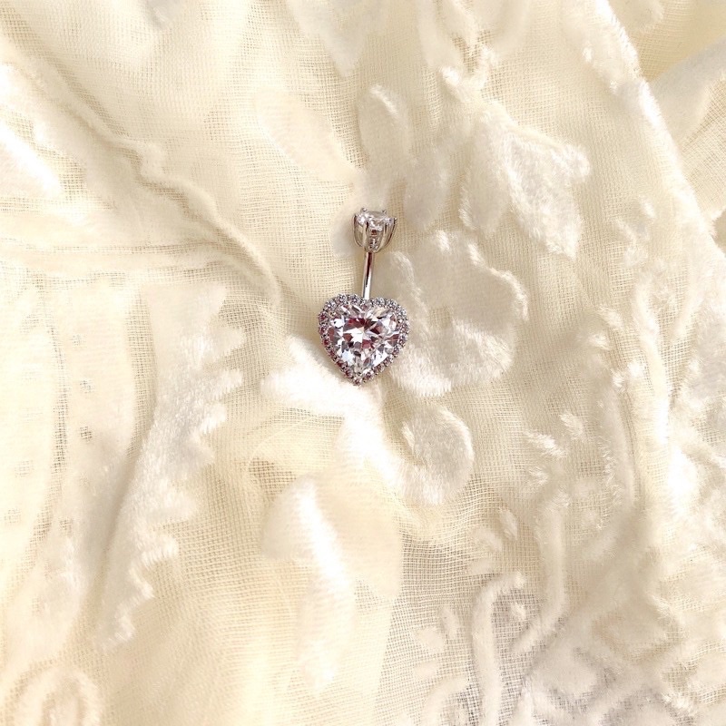 Khuyên rốn Bạc s925 Xi Kim Hình Đá Trái Tim - HuongGiangSilver