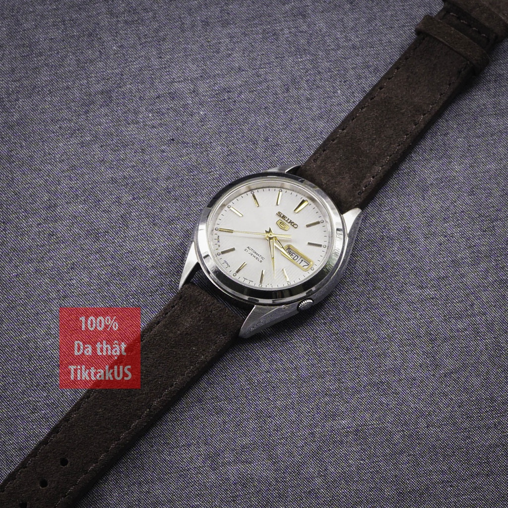 Dây đồng hồ da bò Vintage da lộn khóa thép đen, nhiều màu , đủ size cho đồng hồ Thụy Sĩ, đồng hồ Nhật: 18mm tới 22mm