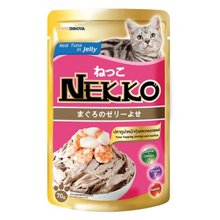 Pate Nekko Jelly Cá Ngừ rắc tôm và sò điệp (hồng) 70g