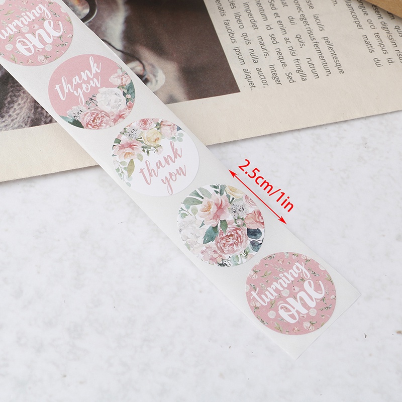 1 Cuộn 500 Nhãn Dán Chữ Thank You Kèm Hoa Trang Trí Tiệc Cưới Yancrane3
