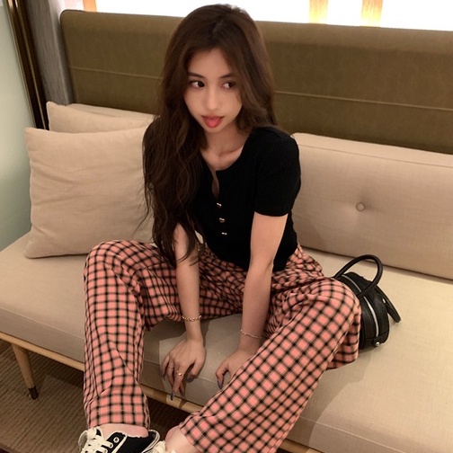 【ZHELIHANGFEI】Áo Len Tay Ngắn Cổ Chữ V Lưng Cao Thời Trang Cho Nữ