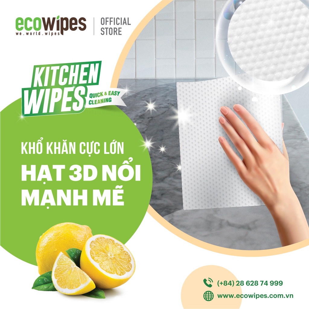 Combo 5 gói KHĂN ƯỚT LAU BẾP EcoWipes 42 tờ/gói - Loại bỏ dầu mỡ và vết bẩn