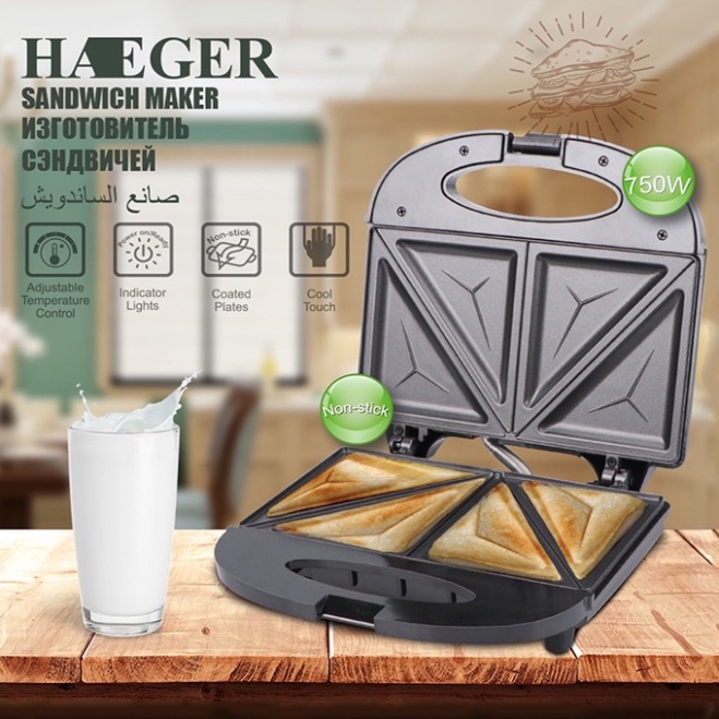 Máy kẹp nướng bánh mì Sandwich tam giác làm đồ ăn sáng chính hãng Haeger