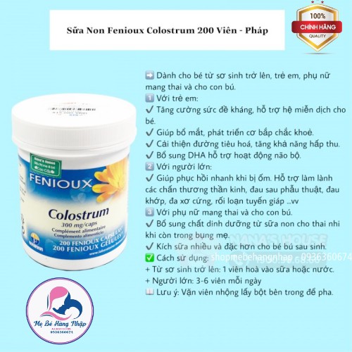 (Date 2024) Sữa non Pháp Fenioux Colostrum hộp 200 viên