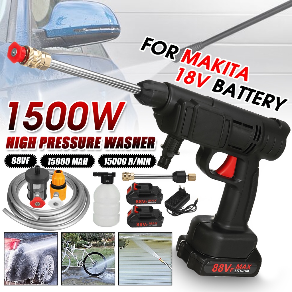 Máy rửa xe áp lực cao không dây 1500w 88vf súng phun máy làm sạch nước máy tạo bọt súng nước điện có thể sạc lại