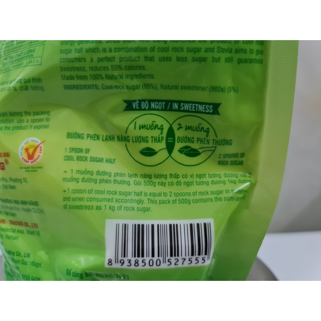 [Túi 500g – Dạng Bột] ĐƯỜNG PHÈN LẠNH NĂNG LƯỢNG THẤP [VN] ANH ĐĂNG (50% less calories+) Cool Rock Sugar (vvk-hk)