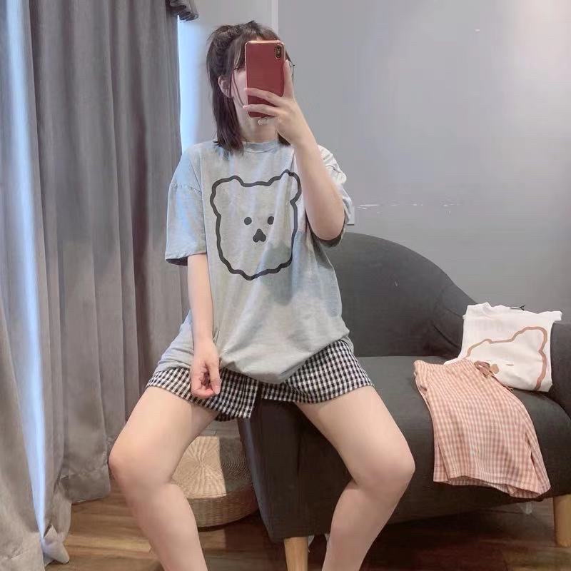 Bộ ngủ gấu, pyjama mặc ở nhà mùa hè tay ngắn quần shor kẻ dễ thương - shopbelinh