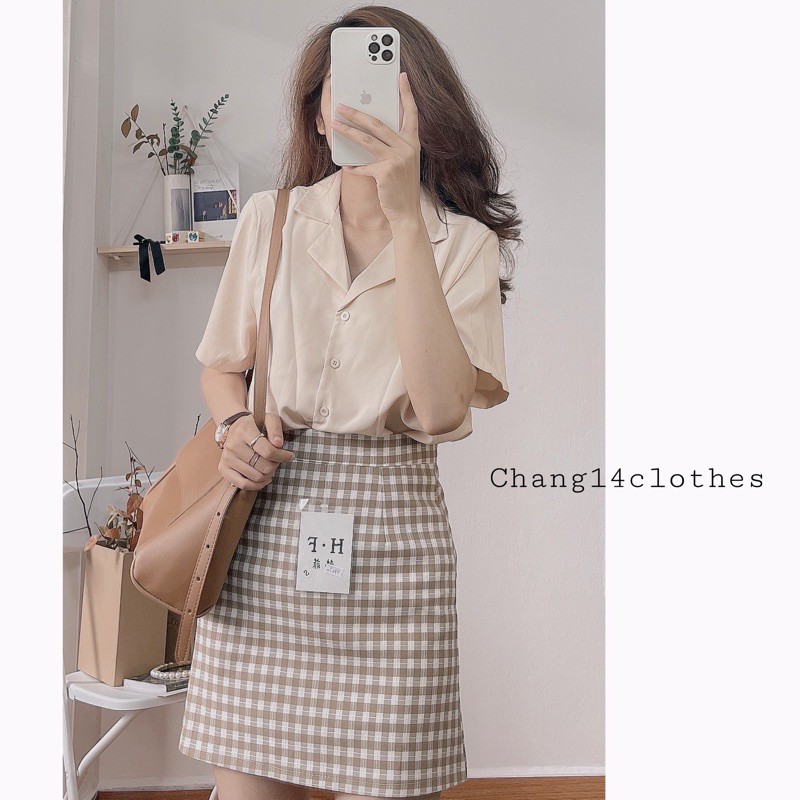 Chân váy caro vàng nhạt