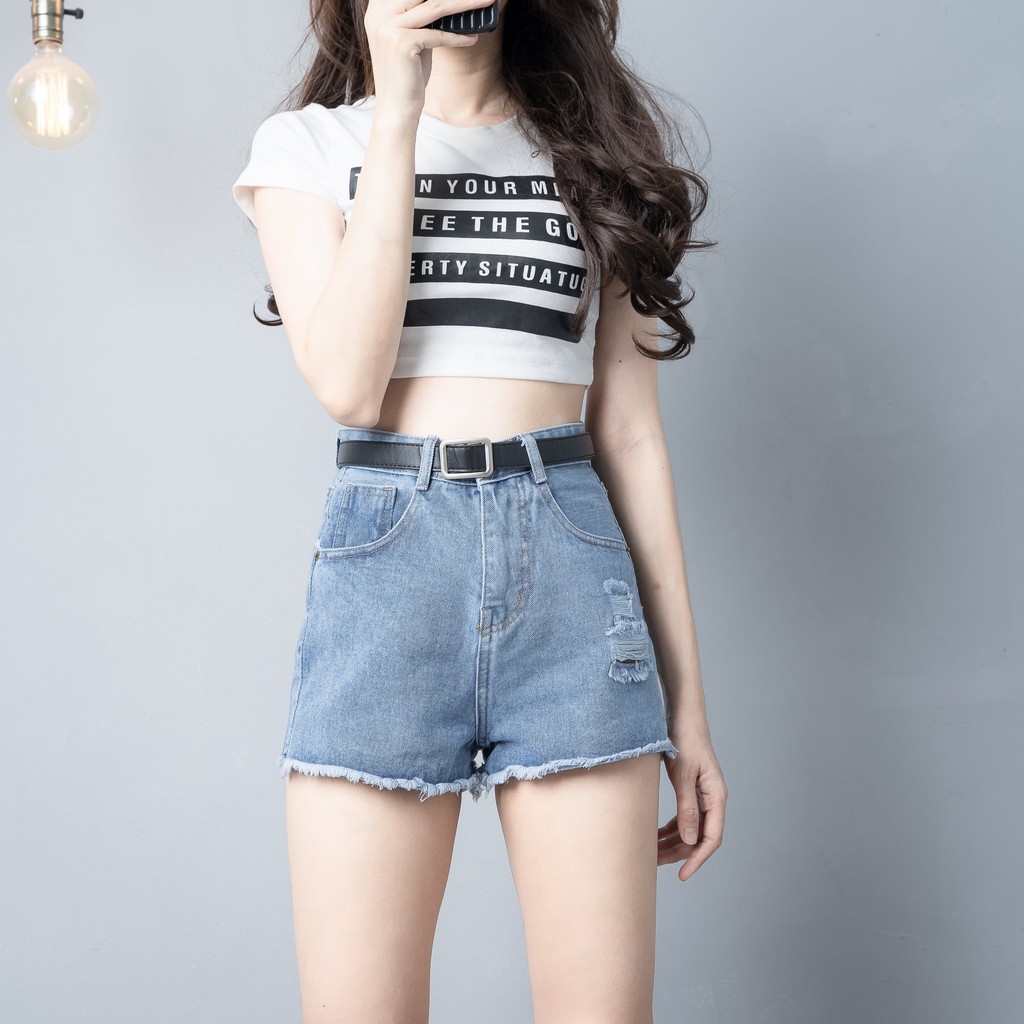 Quần Sọt Jeans Nữ Rách Kiểu Tua Lai Chuẩn form Lưng Siêu Cao | BigBuy360 - bigbuy360.vn