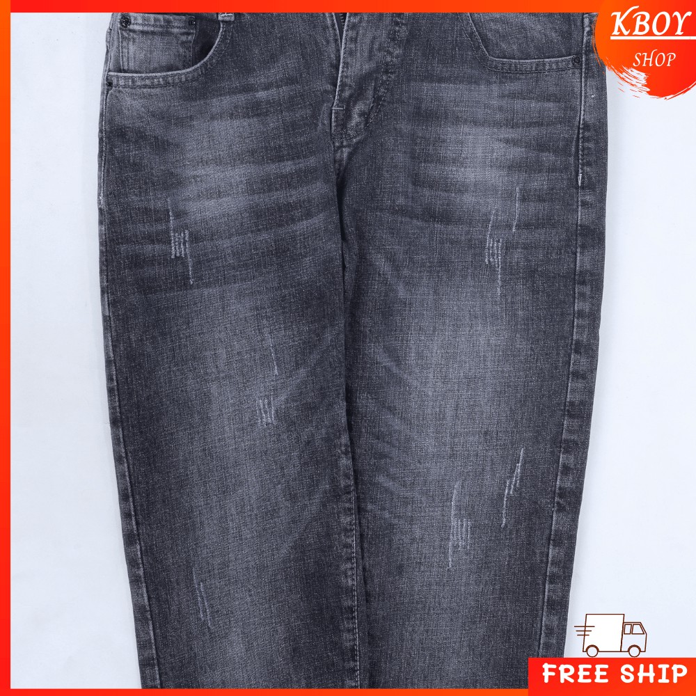 Quần jeans nam rách gối nhẹ xám đậm ống ôm chất bò cao cấp vải mềm mịn hợp dáng - QJ18