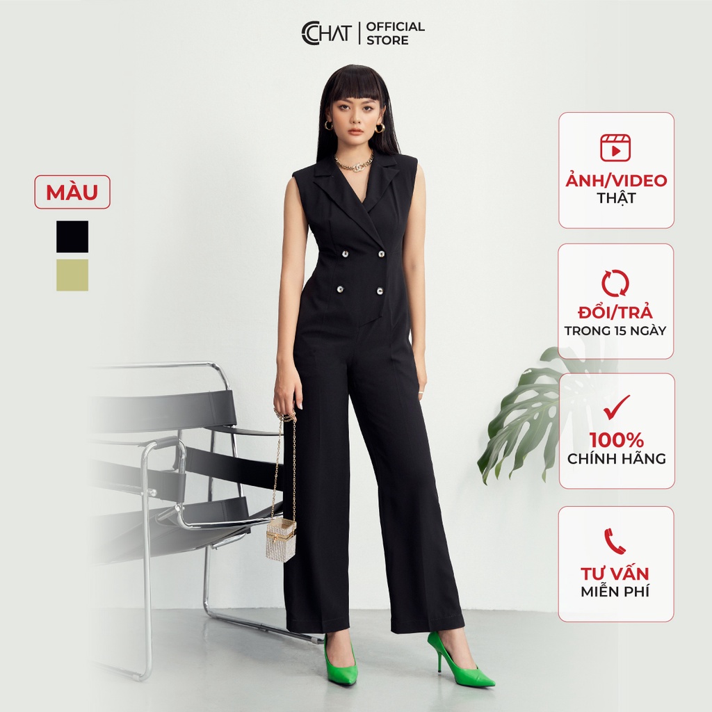 Jumpsuit Nữ 𝐂𝐂𝐇𝐀𝐓 Sát Nách Cổ Ve Kiểu Chất Tuytsi Cao Cấp Phong Cách Trẻ Trung 12JSS2003ST