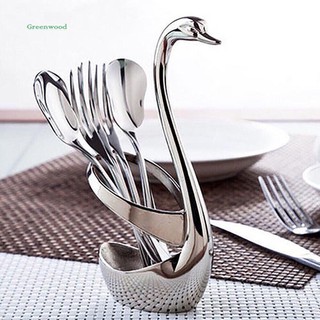 Bộ thìa dĩa inox cao cấp kèm ống cắm thiên nga