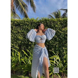 Đầm tay bồng set 3 món kèm bikini