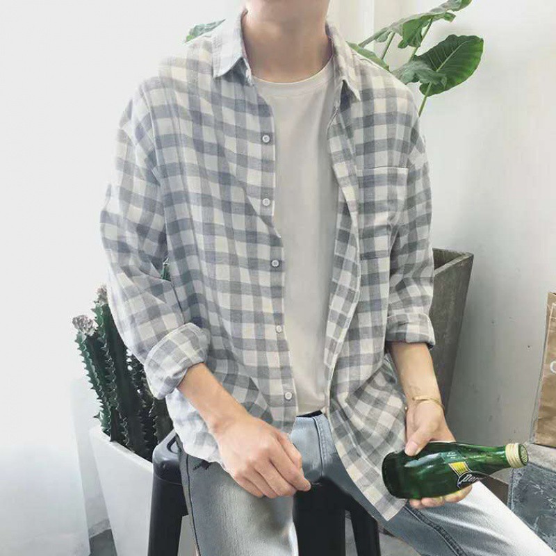 áo sơ mi kẻ caro hàn quốc màu sáng