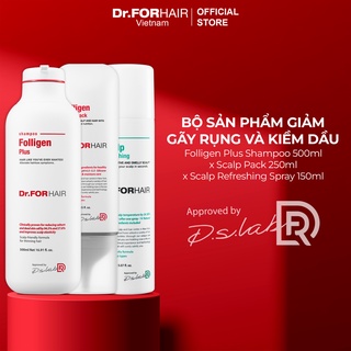 Bộ ba sản phẩm giảm gãy rụng tóc và kiềm dầu của Dr.FORHAIR Folligen Plus x Scalp Pack x Spray