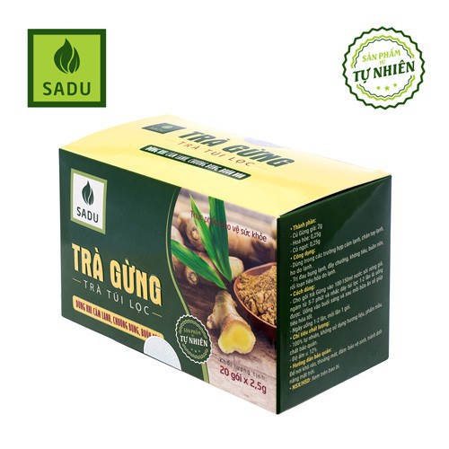 Trà gừng SADU - Hỗ trợ giảm ho do lạnh, làm ấm cơ thê - Hộp 50gr (20 gói)