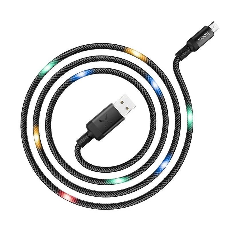 Cáp sạc và truyền dữ liệu Hoco U63 Spirit cổng microUSB Output 2,4A Max, QC3.0, dài 1.2M, có đèn Led nhấp nháy