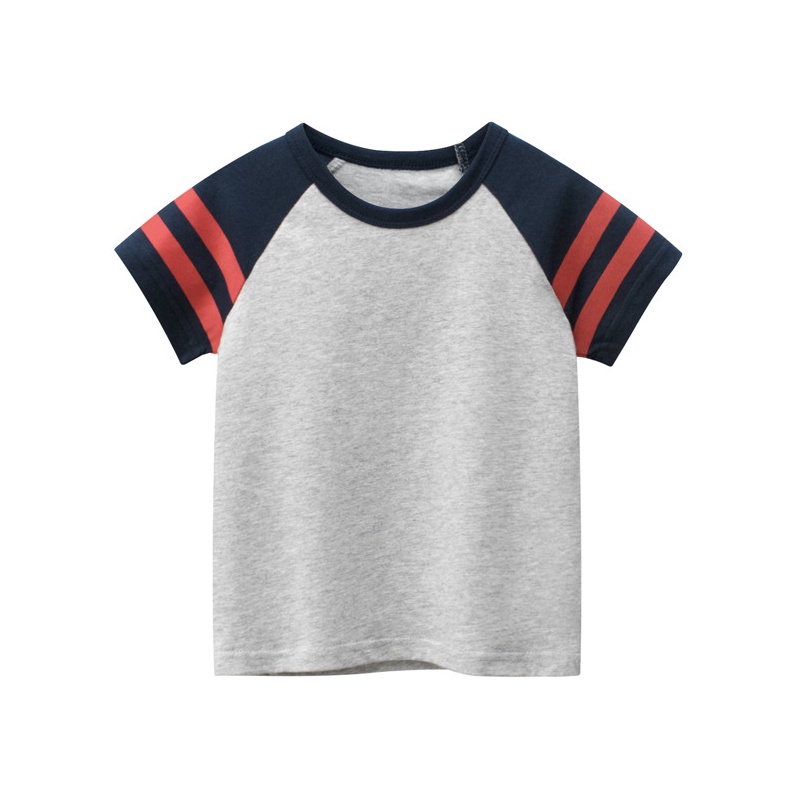 Áo thun trơn bé trai tay ghép sọc chất liệu cotton mềm mịn thoáng mát êm ái cho bé