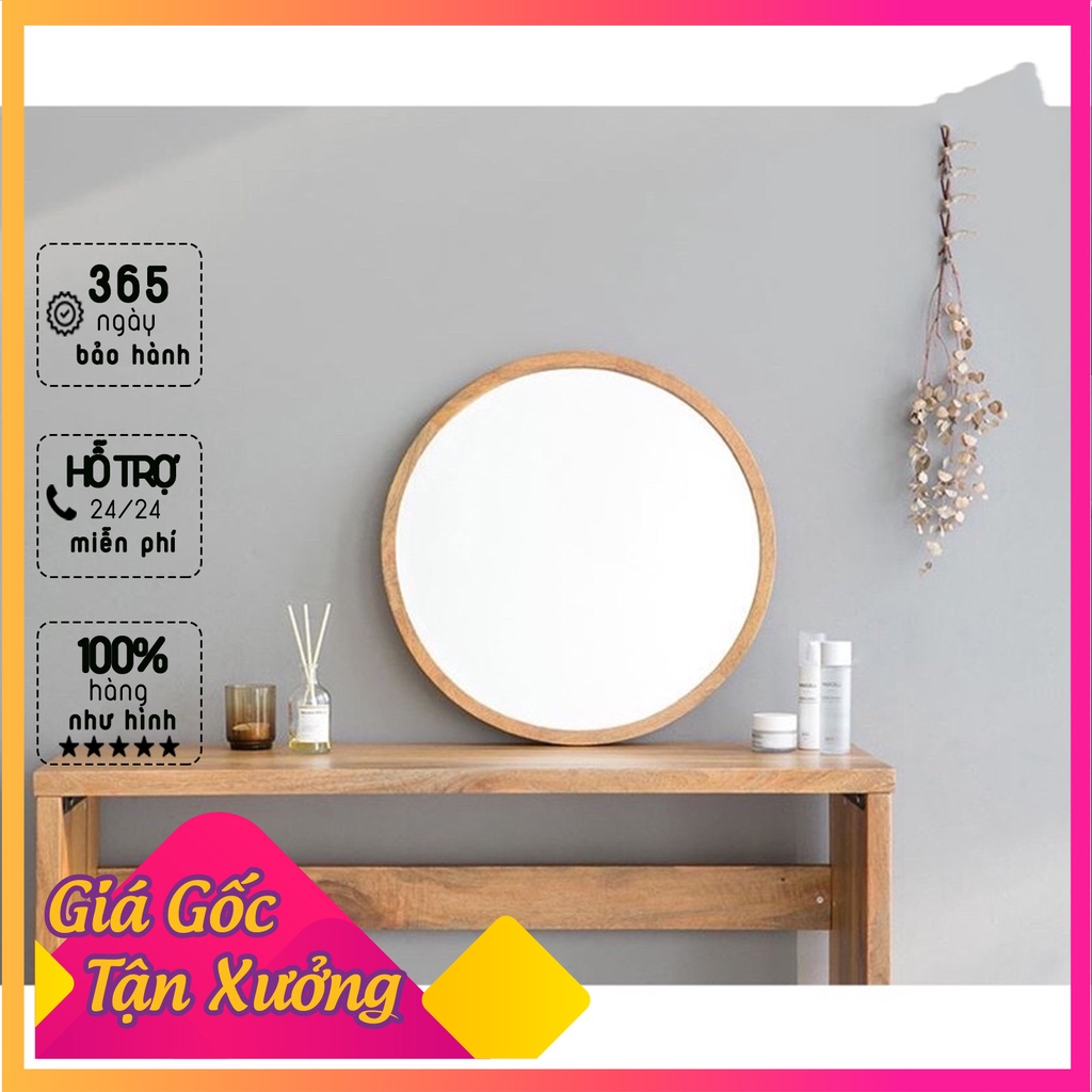 Gương Decor Phong Cách Hàn Quốc - Gương Tròn Khung Viền Gỗ Kích Thước D50